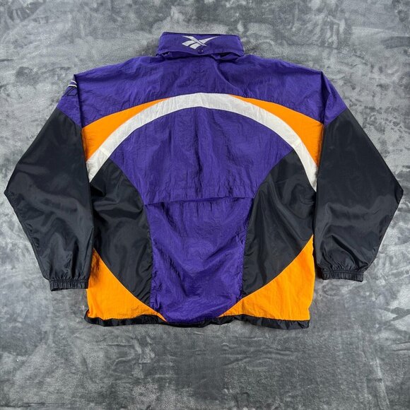 Vintage Reebok Windbreaker Jacket Men XL Purple 1/2 Zip Anorak Hooded 90s Suns - Picture 2 of 13